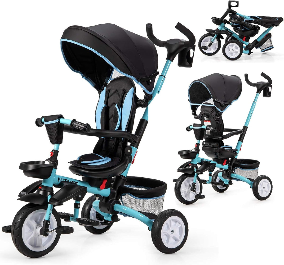 Pink 7-in-1 Kids Folding Tricycle with Canopy Q507