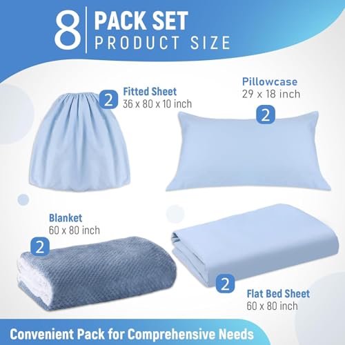 4 Pcs Hospital Bed Sheets Set, Soft Knitted Standard Sheets, Blue P312562