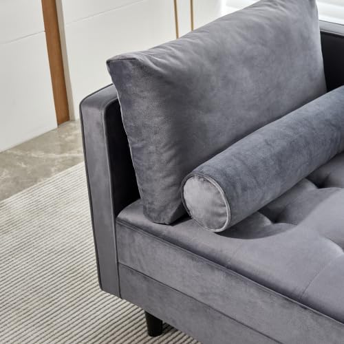 Gray Velvet Chaise Lounge Chair with Tufted Cushion M7407