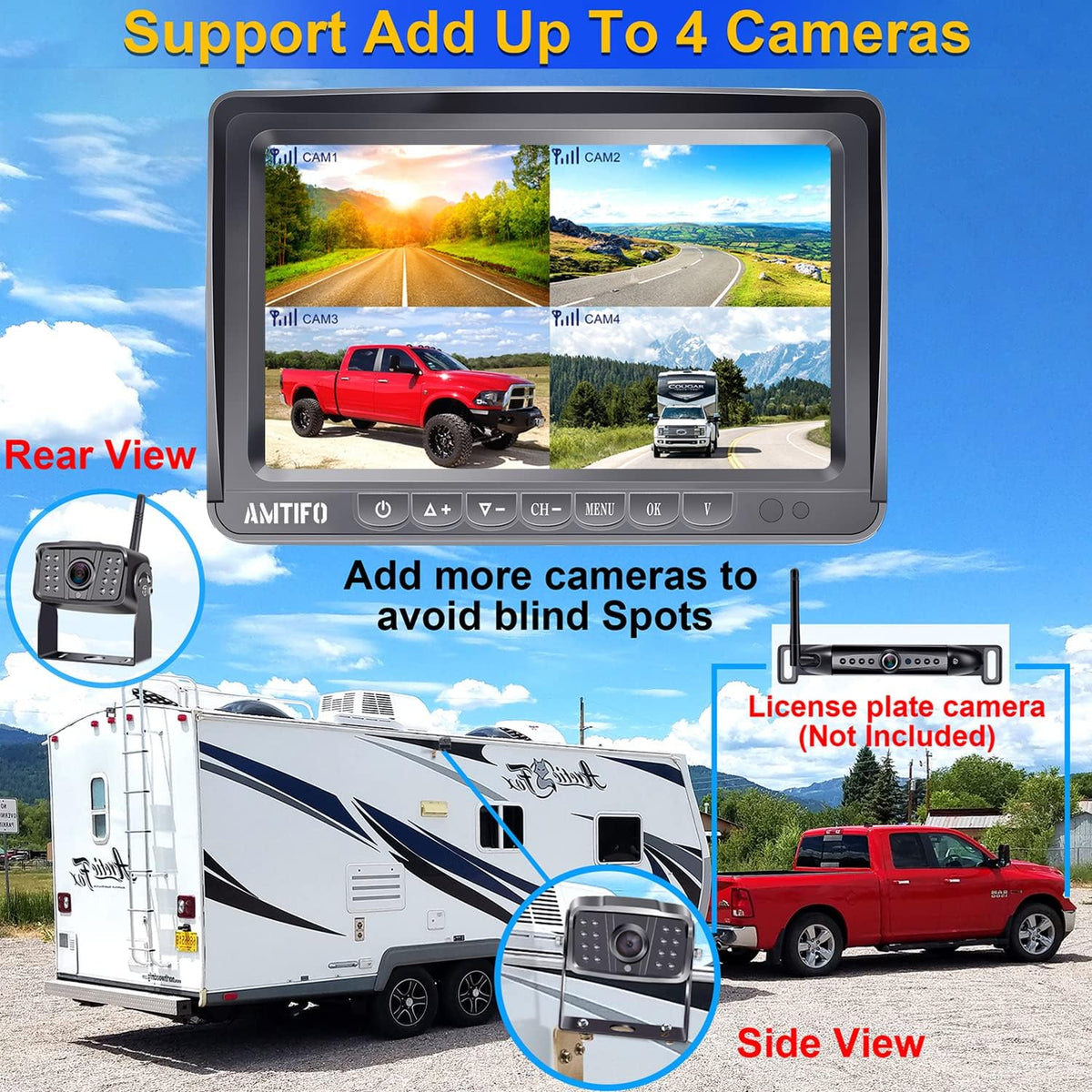 Wireless HD 1080P 7'' Split Screen DVR Backup Camera 4 Channel Infrared Night Vision M945480