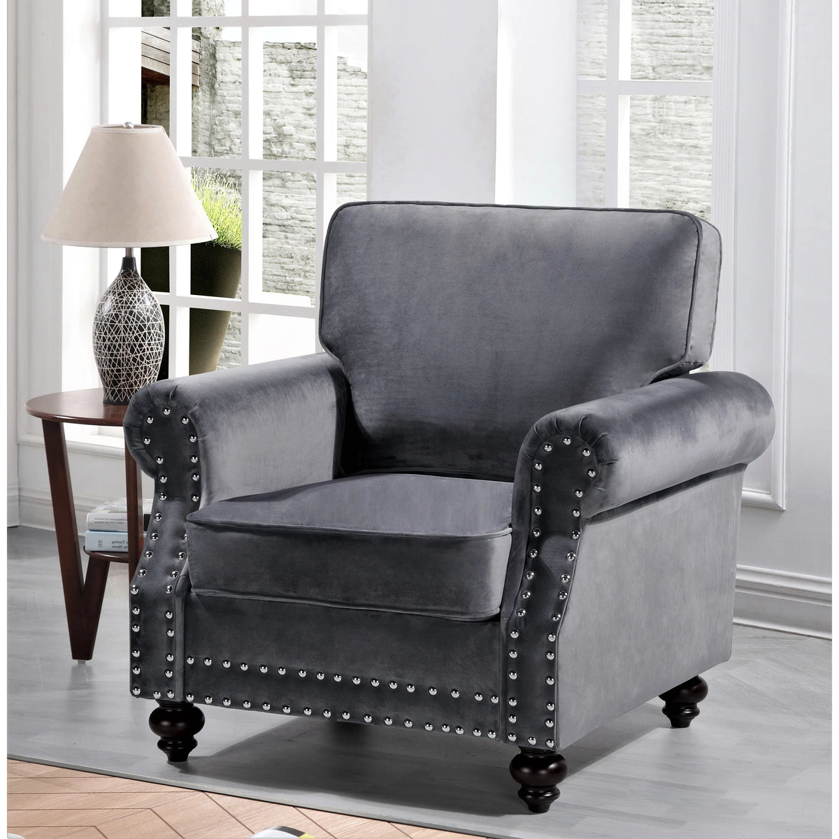 Grey Velvet Chair R379