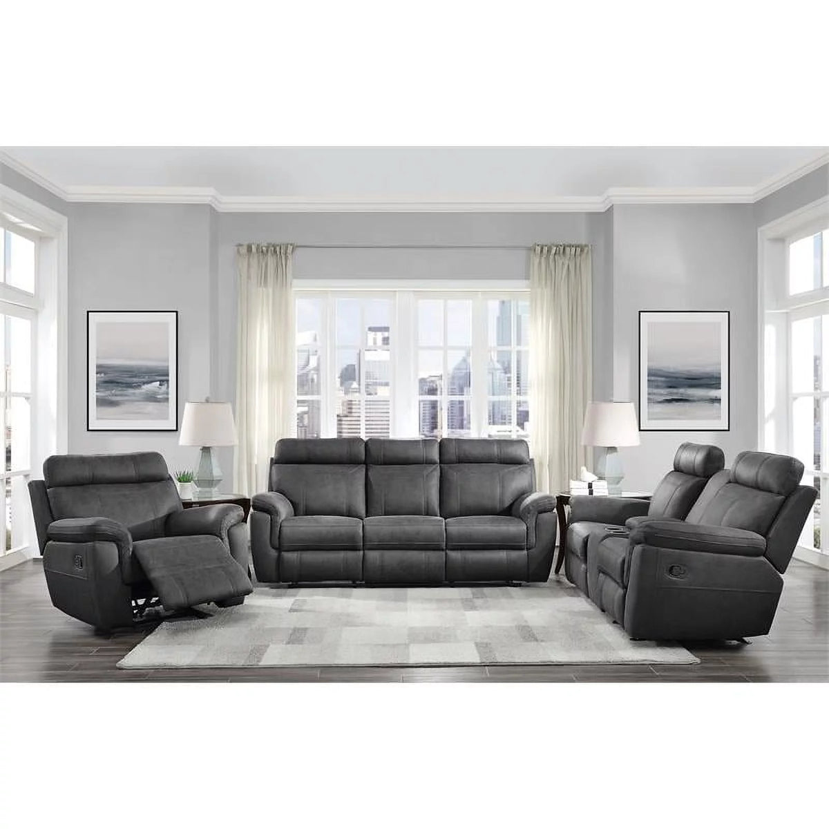 Gray Microfiber Double Glider Reclining Love Seat J6329