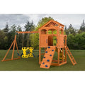 Wooden Playset with Roof, Swing, Sandbox, Climbing Wall, Ladder, Slide & Belt Swings Q7555