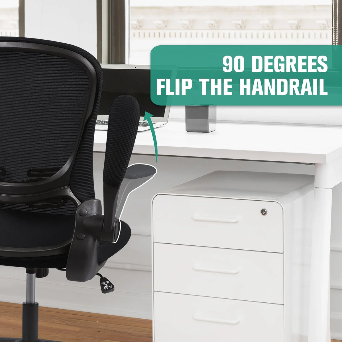 Black Mesh Ergonomic Office Chair with Flip-up Armrests M77337