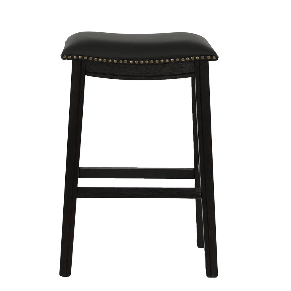 29" Black Faux Leather Saddle Bar Stool Set of 2 X518