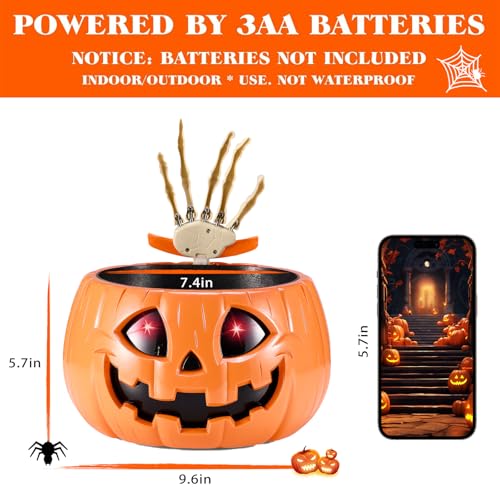 Animated Pumpkin Candy Bowl with Moving Skeleton Hand P428690