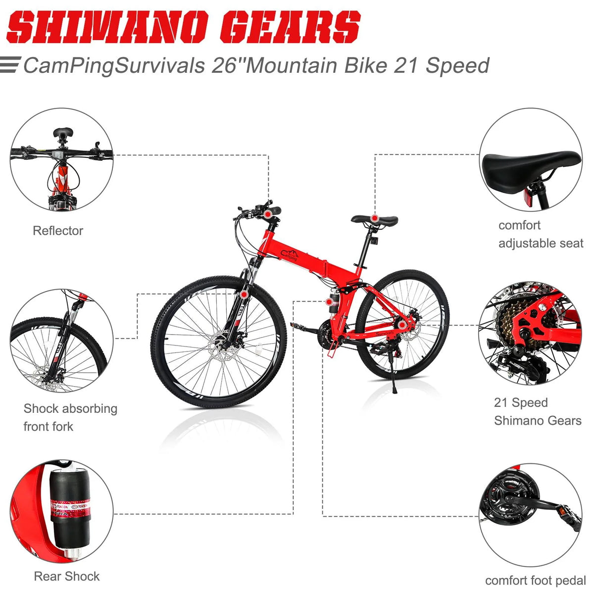 Folding 21 Speed 26 Wheel Steel Frame Mountain Bike O6237