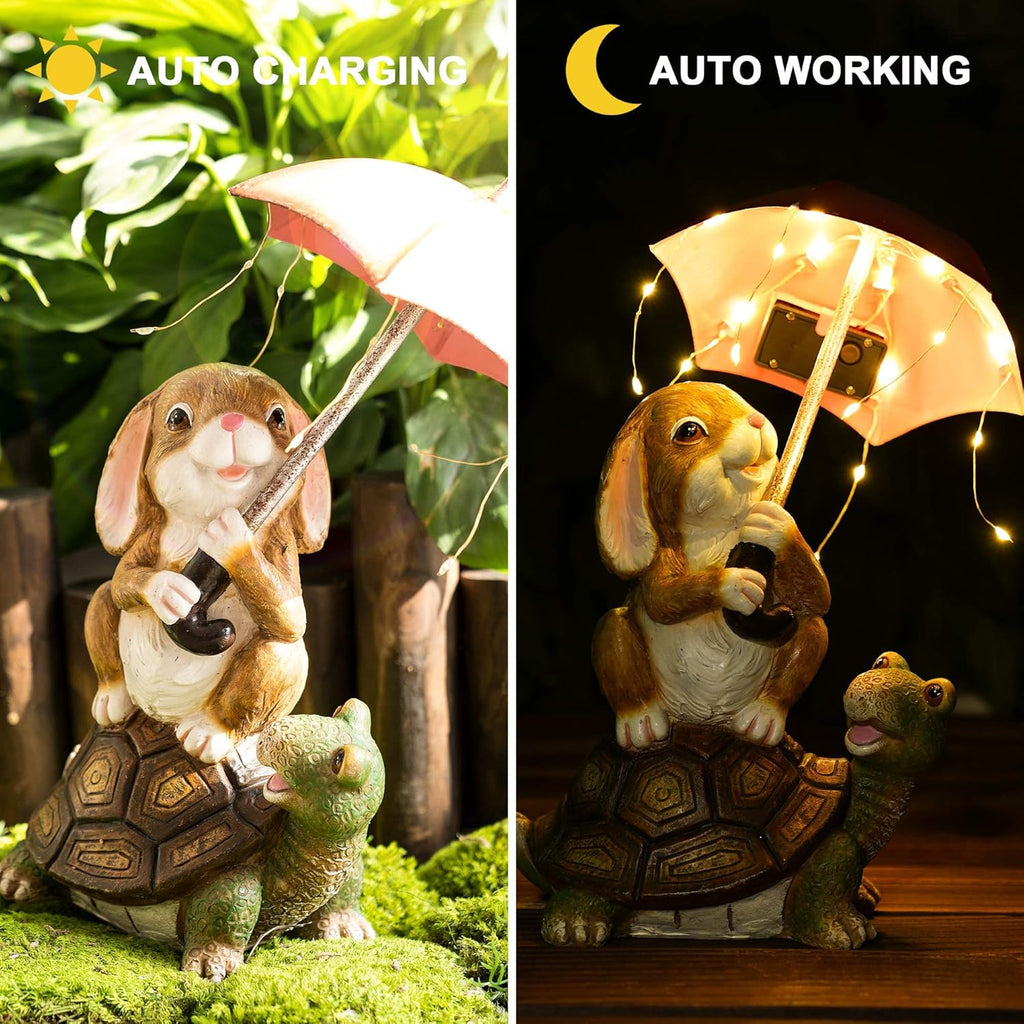 Solar Garden Statues Rabbit Turtle Garden Decor Figurine Lights W665441