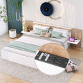White Queen Size Wood Platform Bed with Storage Shelves and 2 Drawers Y16626