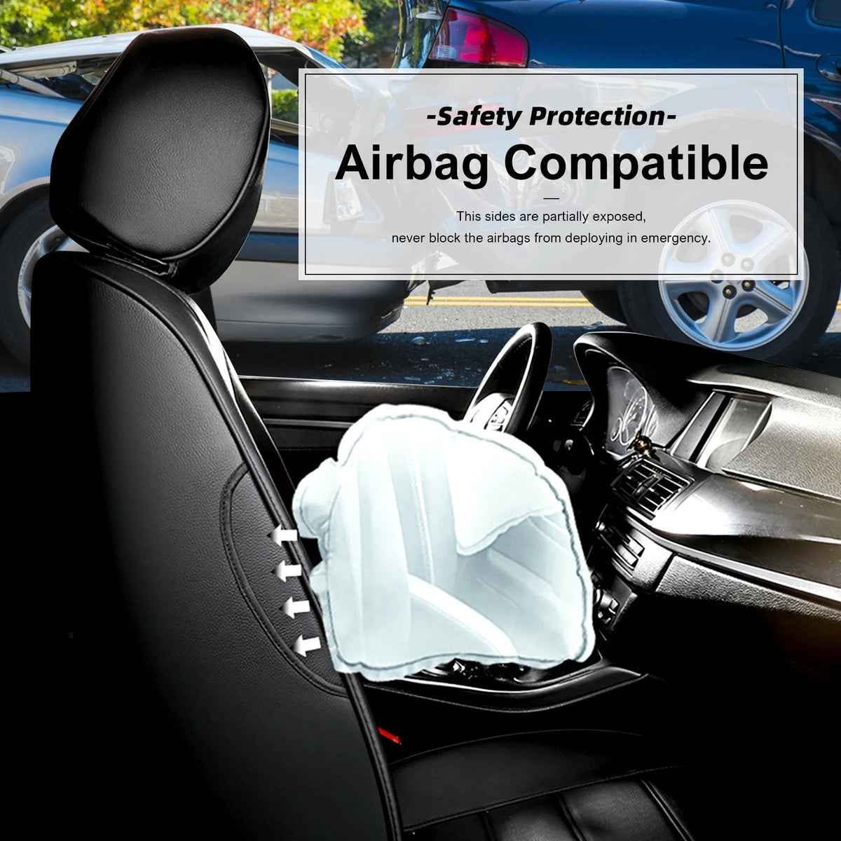 Black & White Faux Leather Car Seat Cover Full Set G5941
