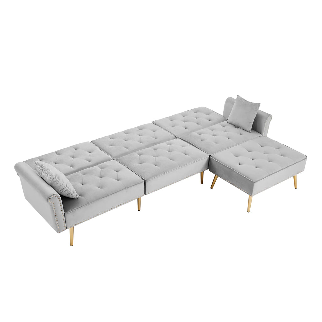 Light Grey Reversible Sectional Sofa Bed with Ottoman F757