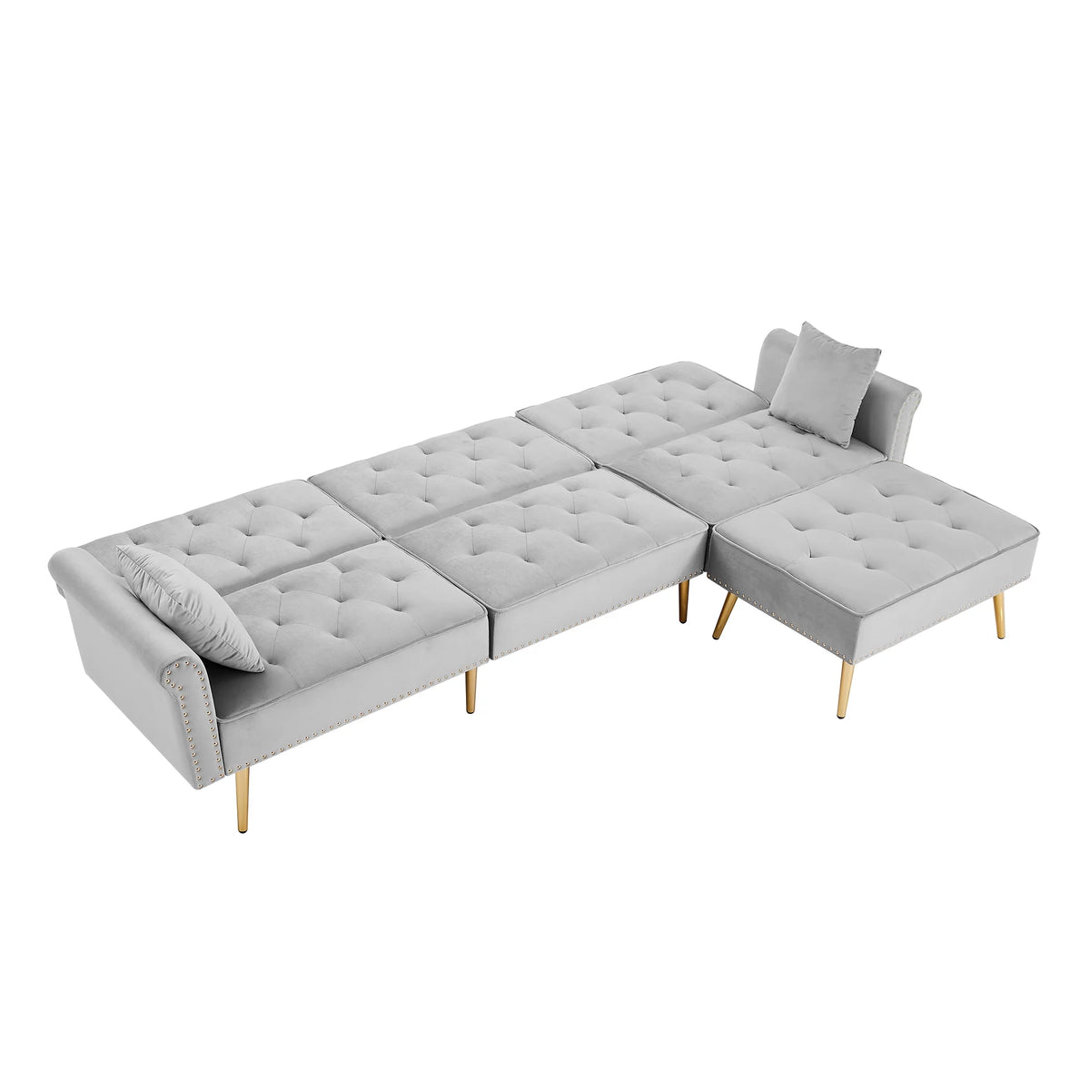 Light Grey Reversible Sectional Sofa Bed with Ottoman F757