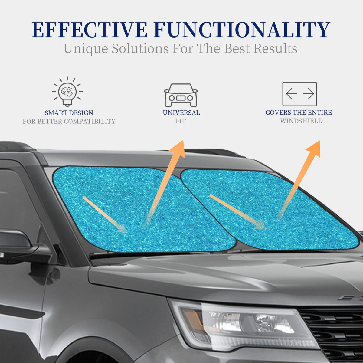 Blue Glitter Windshield Sun Shade 2-Piece Foldable Car Front Window Sunshade X684831