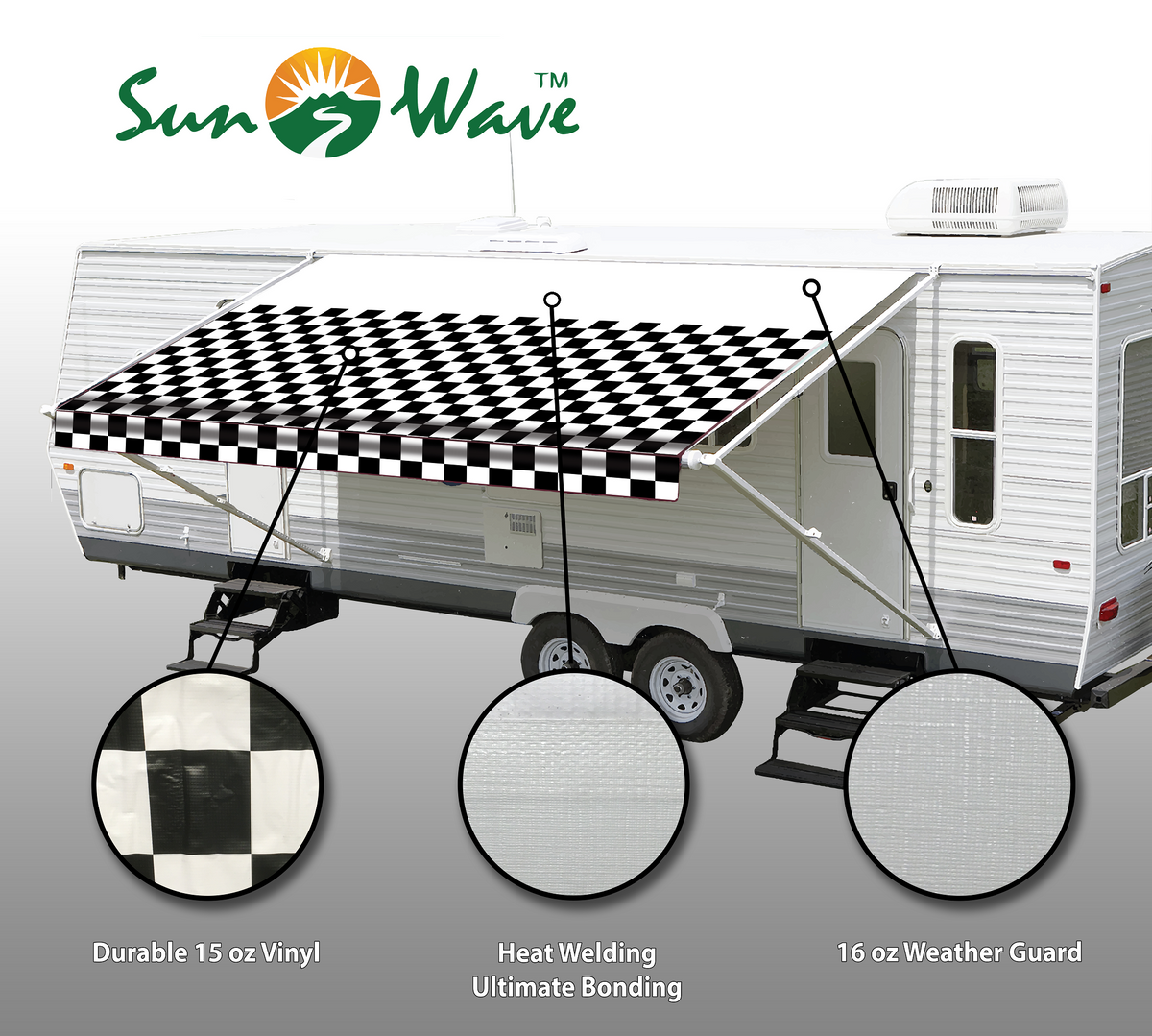 RV Awning Replacement Fabric 12' Checkered Pattern S52880