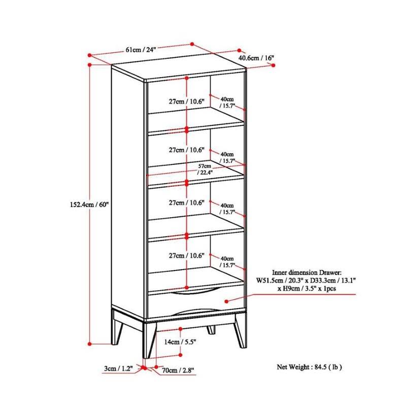 Solid Hardwood 60 in. x 24 in. Bookcase with Storage G572326