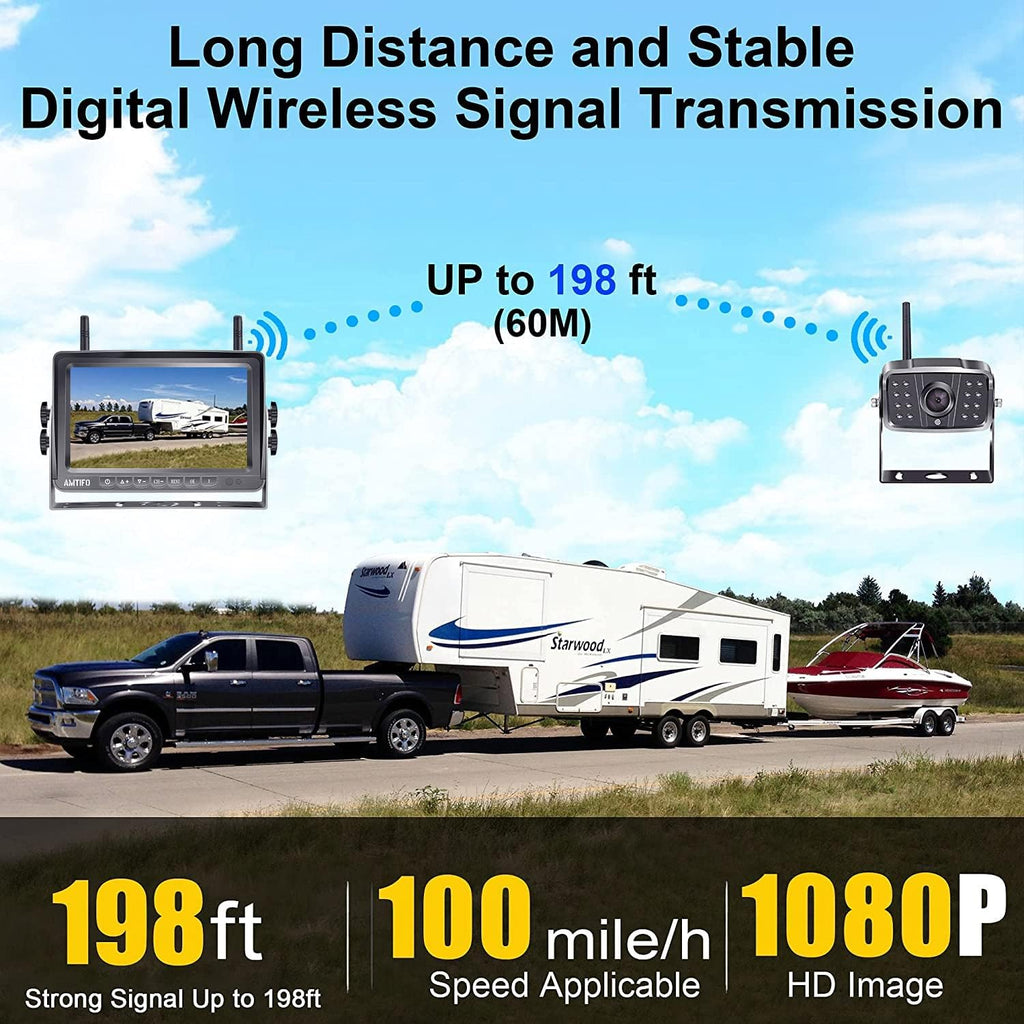 Wireless HD 1080P 7'' Split Screen DVR Backup Camera 4 Channel Infrared Night Vision M945480