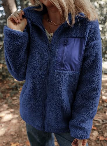 Womens Fleece Jackets Long Sleeve Warm Teddy Coats with Pockets Y320987