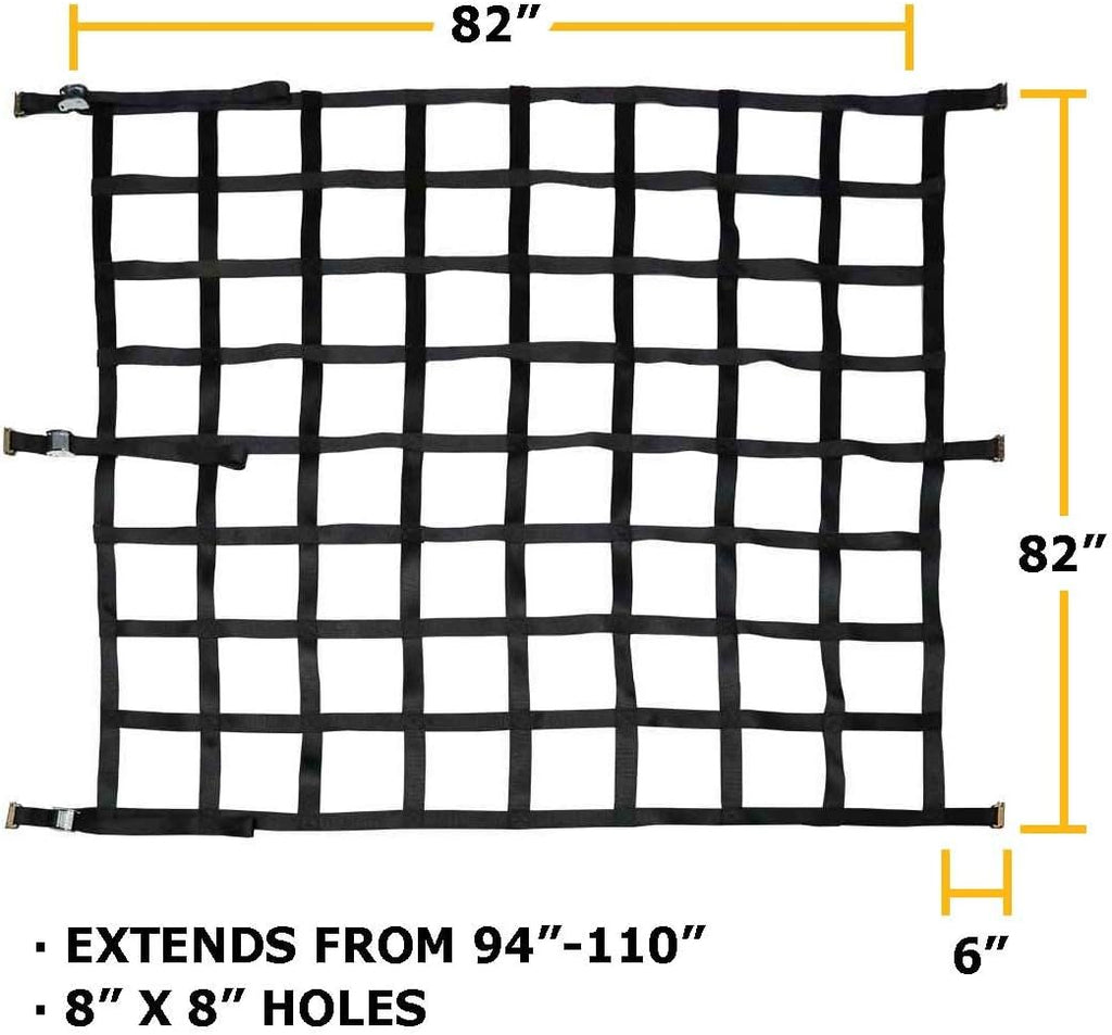 Heavy Duty Cargo Net with Cam Buckles and E-Track Fittings, 82 Inches by 82 Inches, 8 Inch by 8 Inch Holes S203394