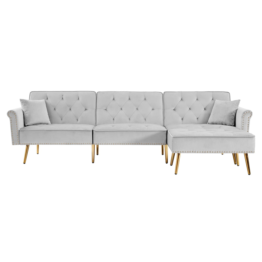 Light Grey Reversible Sectional Sofa Bed with Ottoman F757