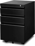 Black 3-Drawer Metal Mobile File Cabinet with Lock Q784146