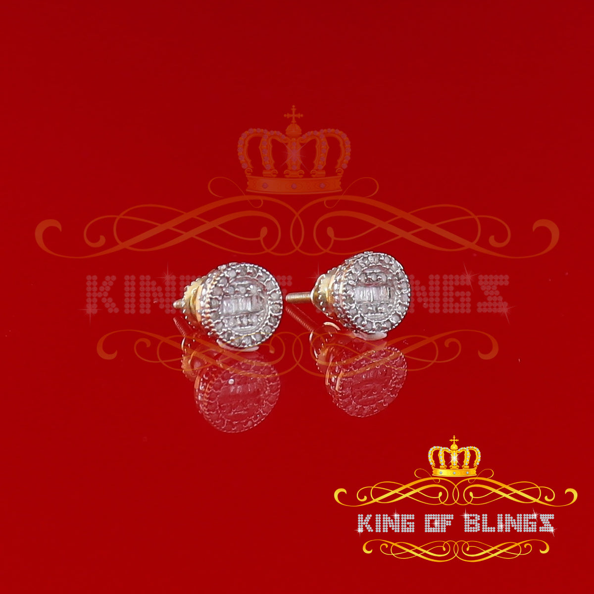 925 Yellow Silver 0.20ct Diamond Men's Round Earrings L896