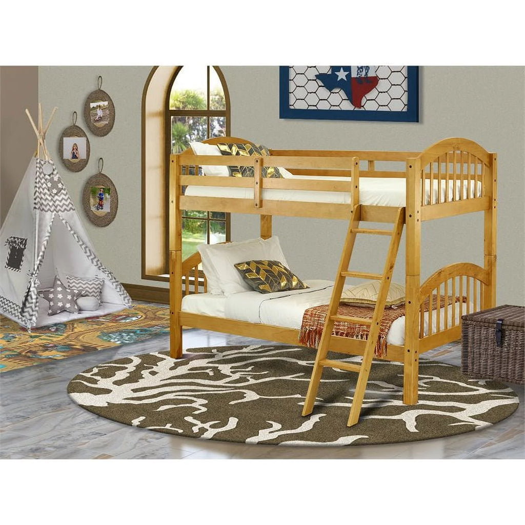 Oak Wood Twin Bunk Bed with Guard Rails E53325