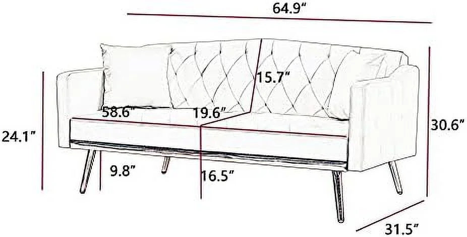 65” Convertible Velvet Sofa Bed with 2 Pillows G769