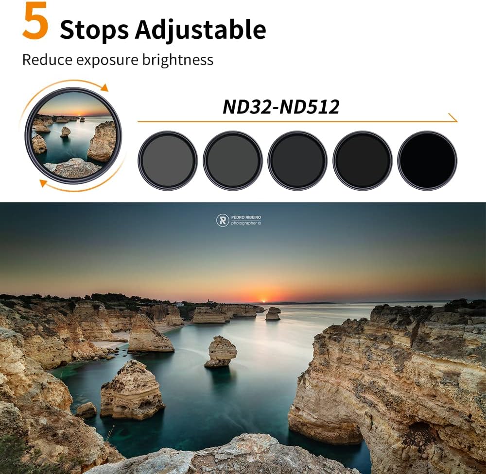 67mm Variable ND Filter ND32-ND512 (5-9 Stops) HD Neutral Density Lens Filter Pack of 2 A3338