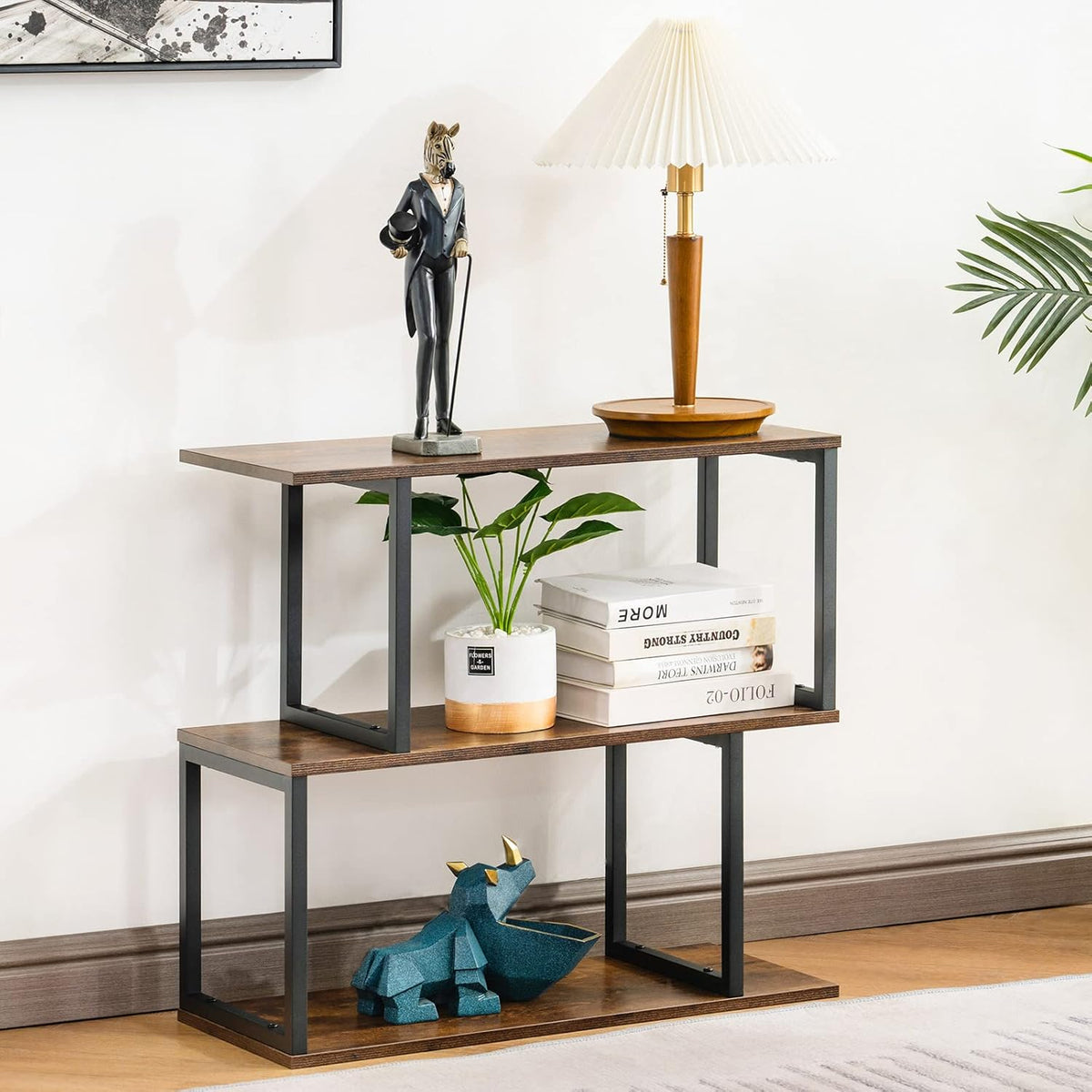 2-Tier S-Shaped Wooden Bookshelf N505384