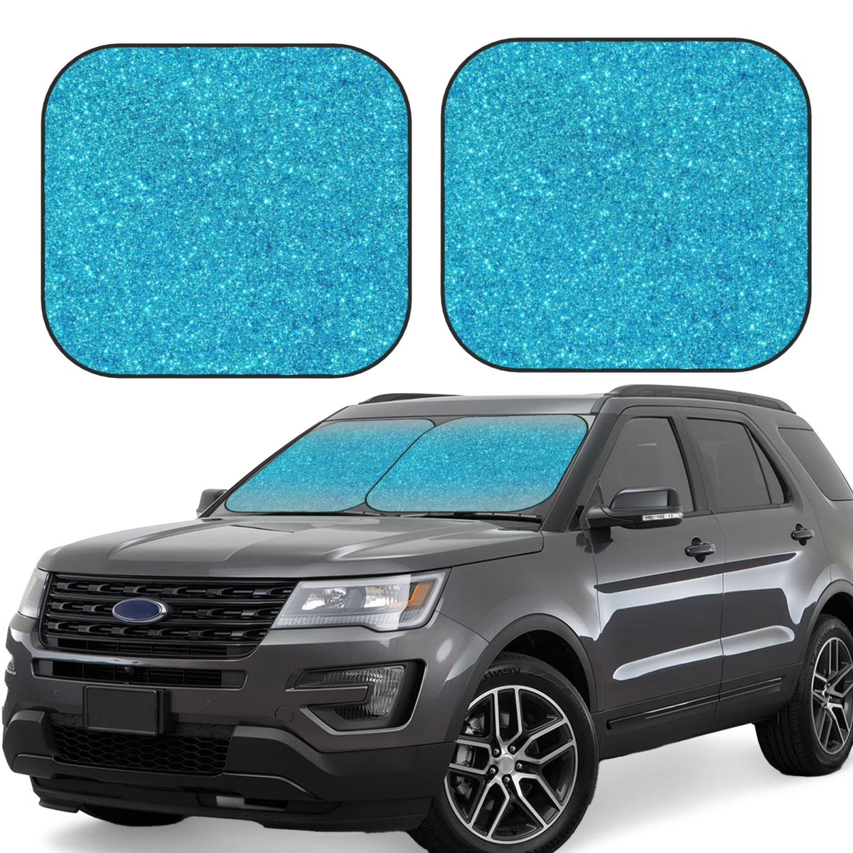 Blue Glitter Windshield Sun Shade 2-Piece Foldable Car Front Window Sunshade X684831