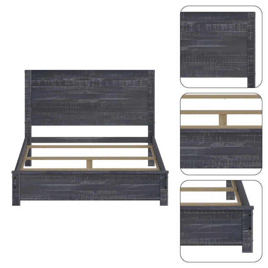 Grey Queen Size Solid Wood Platform Bed Frame U220