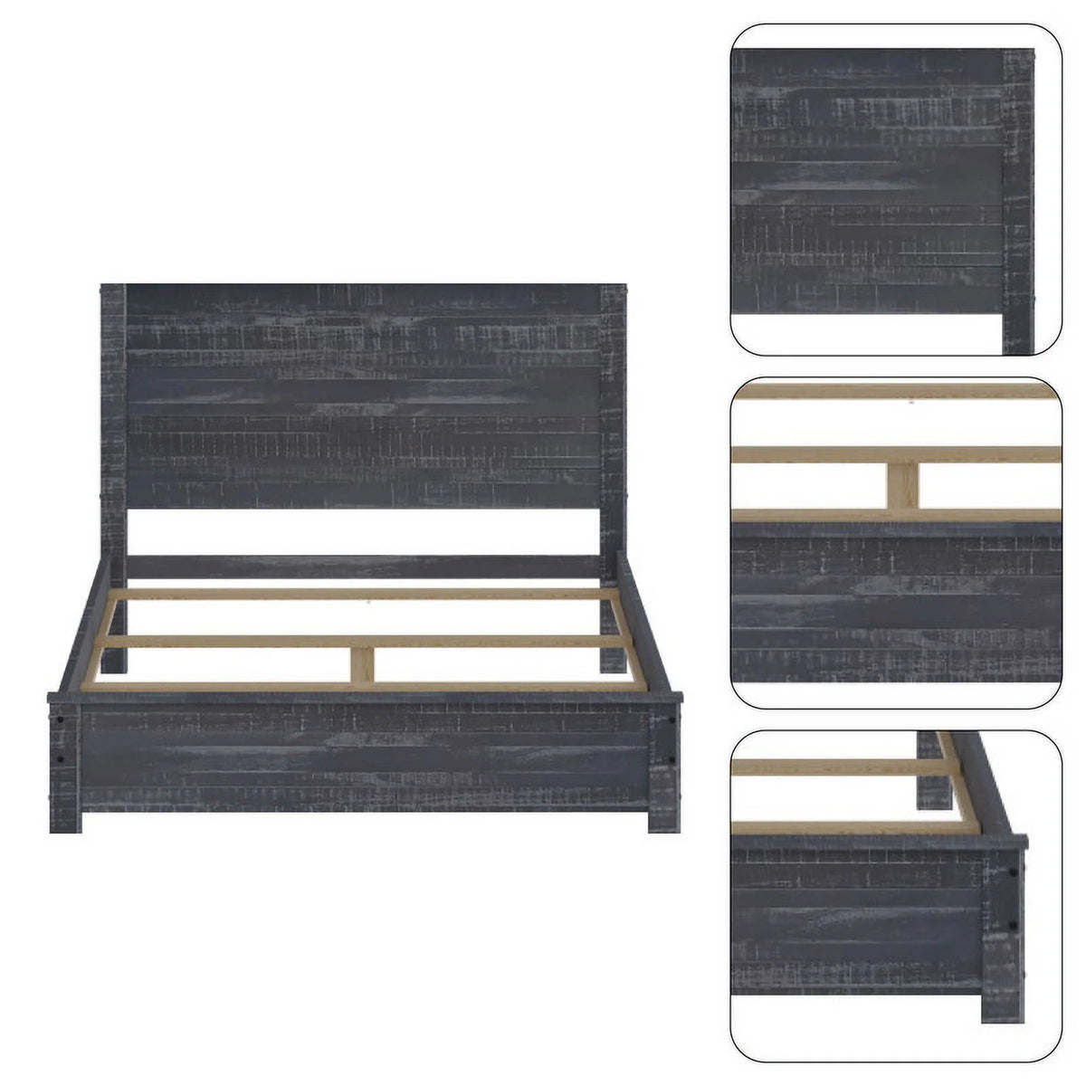 Grey Queen Size Solid Wood Platform Bed Frame U220