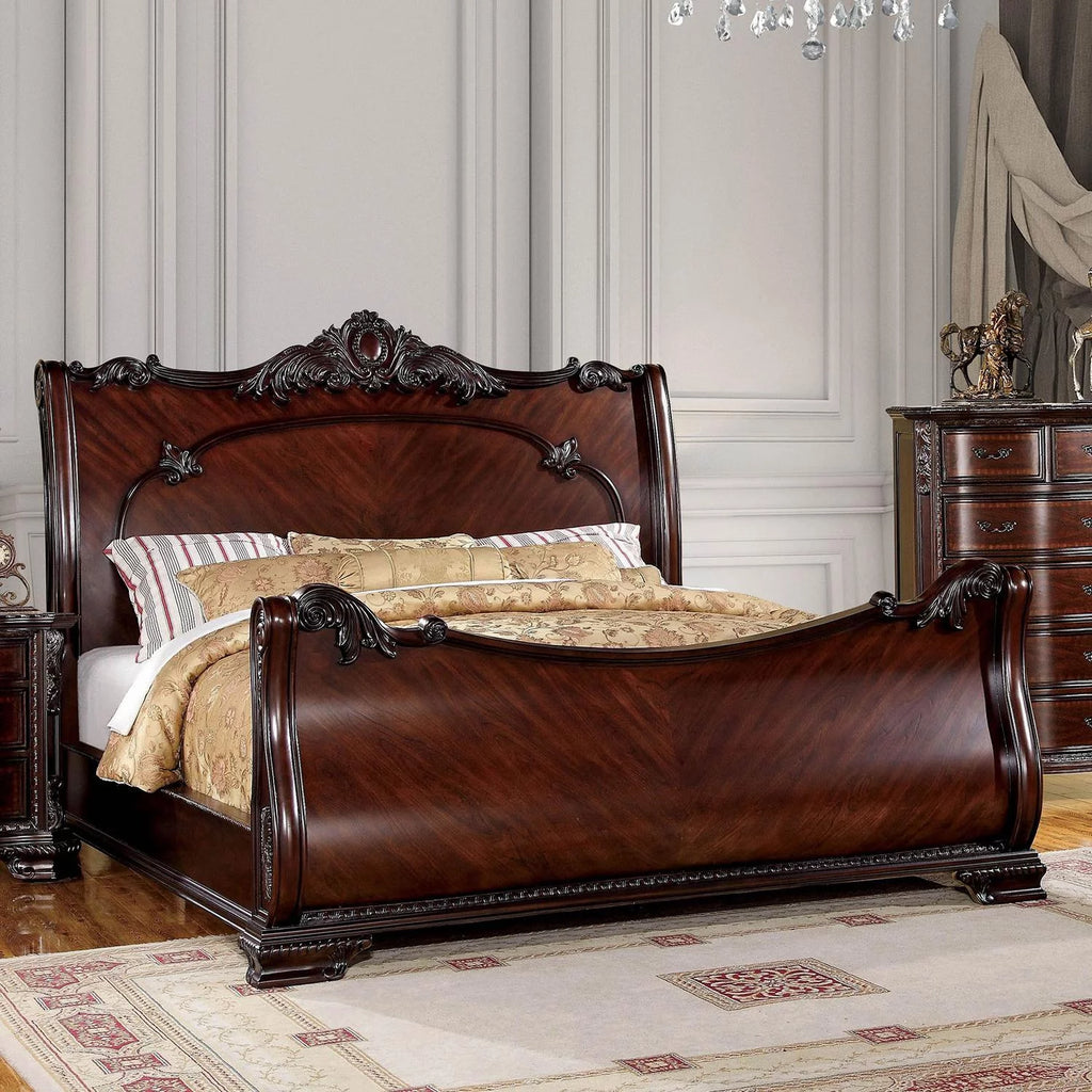Brown Cherry Solid Wood Queen Bed U3762