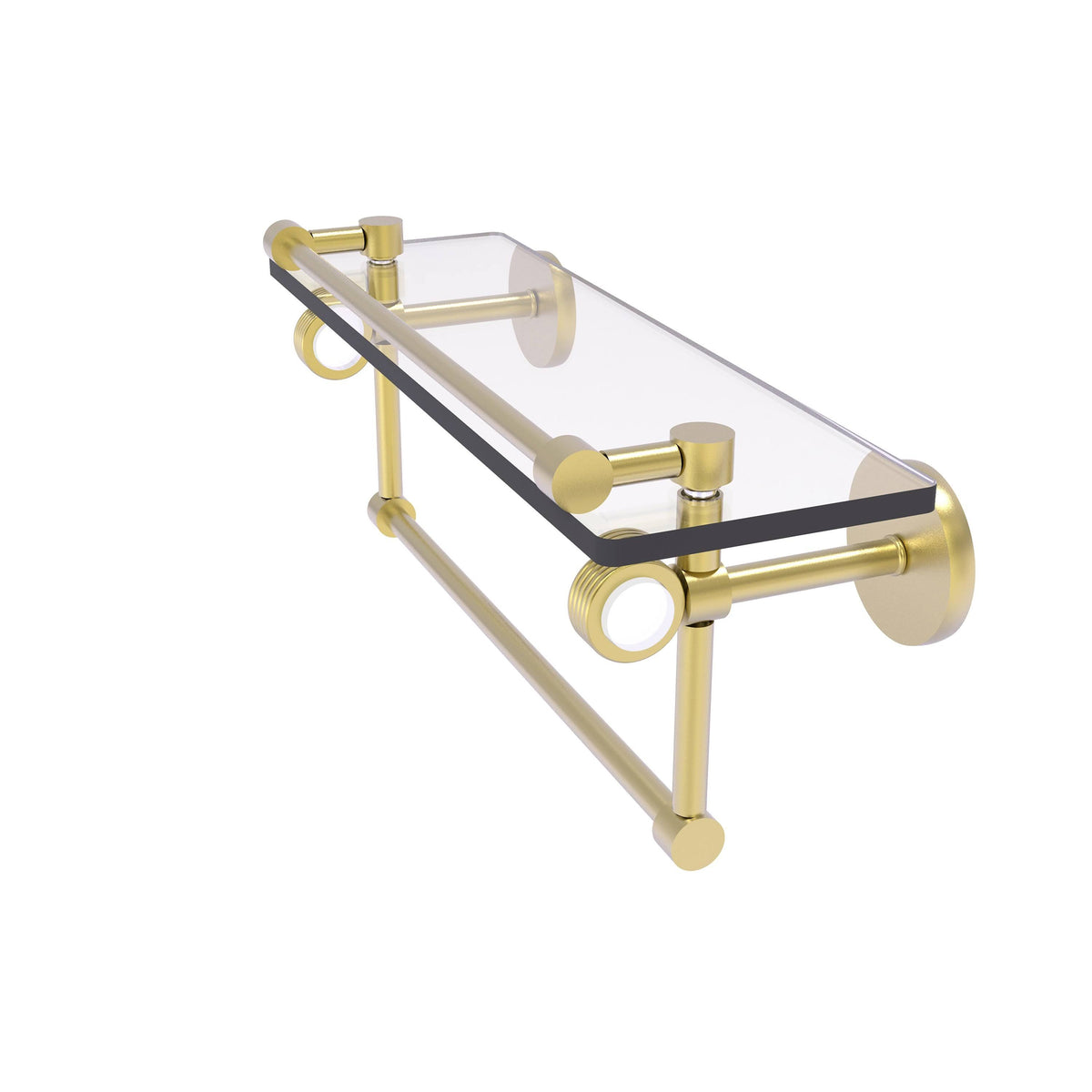 Glass Shelf with Gallery Rail and Towel Bar - Satin Brass / 16 inch M256