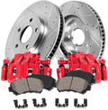 Powder Coated Red Calipers Rotors Ceramic Pads Performance Kit V582