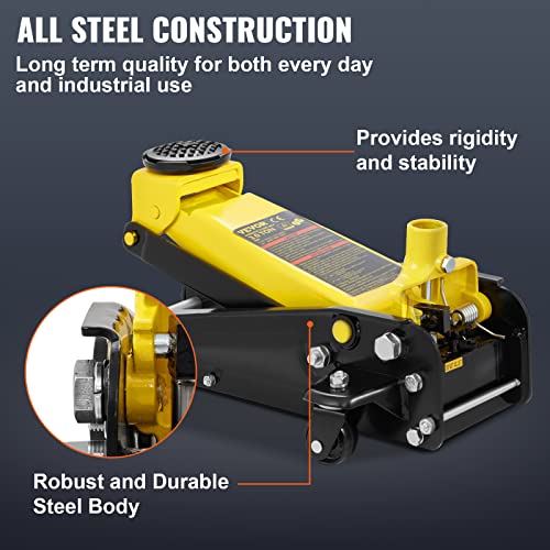 3 Ton Low Profile Steel Floor Jack with Quick Lift Pump, 5.12"-20" Lifting Range R505