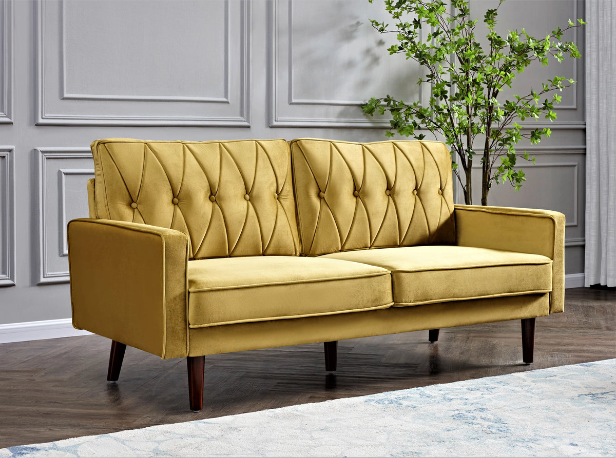Yellow Velvet Square Arm Sofa E841
