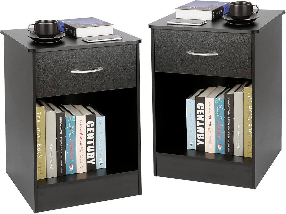 Black Nightstand with Drawers and Shelf C75161