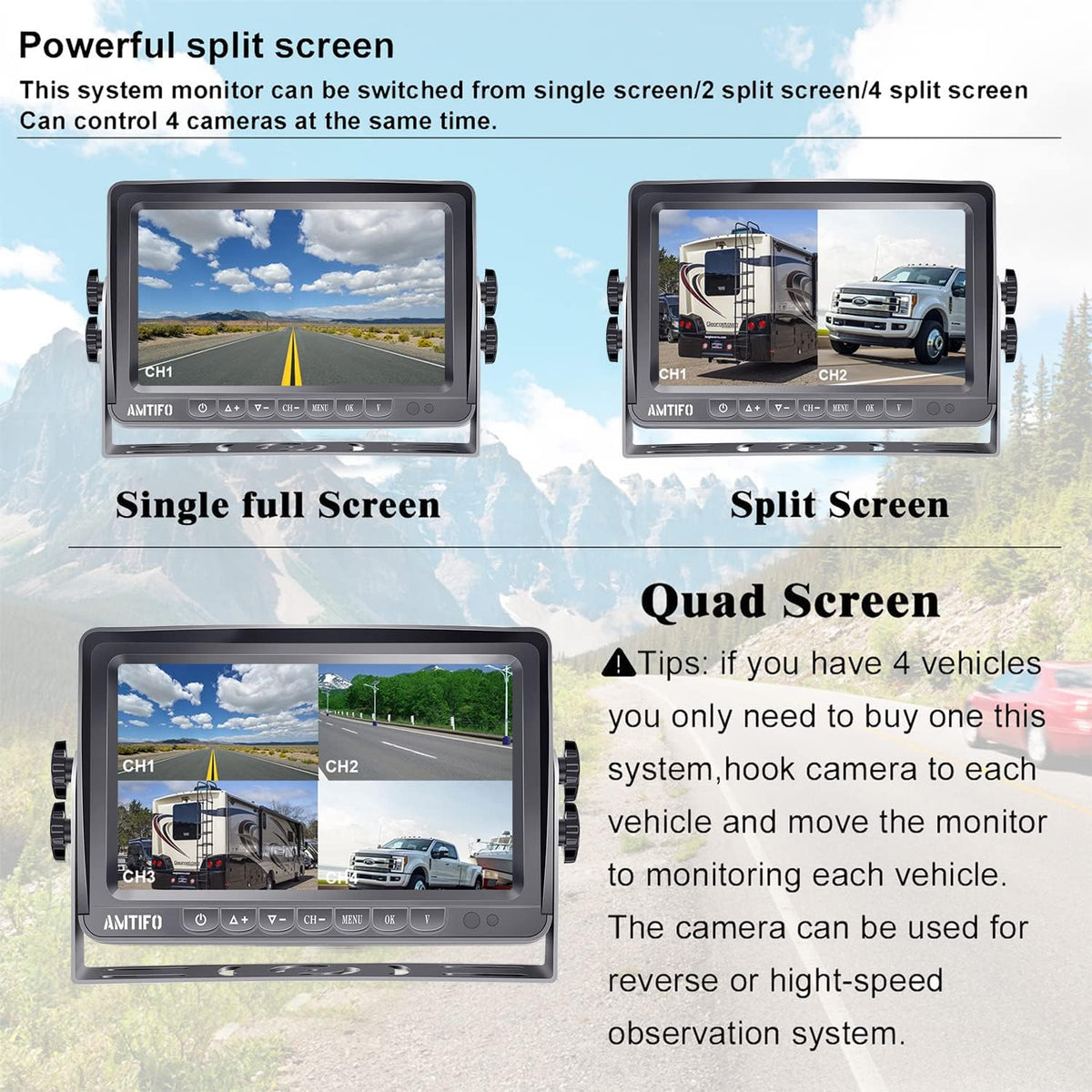 Wireless HD 1080P 7'' Split Screen DVR Backup Camera 4 Channel Infrared Night Vision M945480