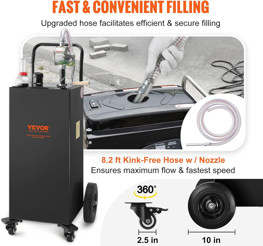 35 Gallon Black Fuel Caddy on 4 Wheels with Manual Transfer Pump E483666