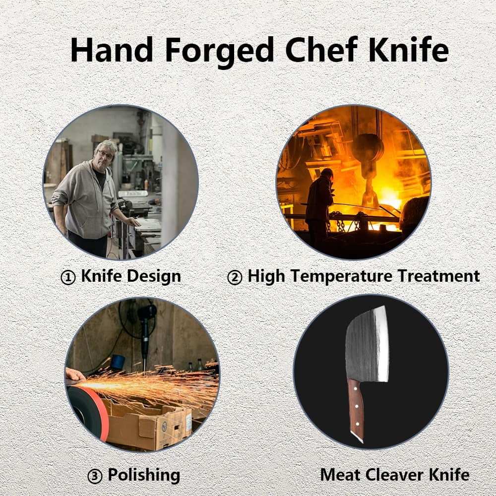 7.4 in Full Tang High Carbon Manganese Steel Meat Cleaver Knife I42605