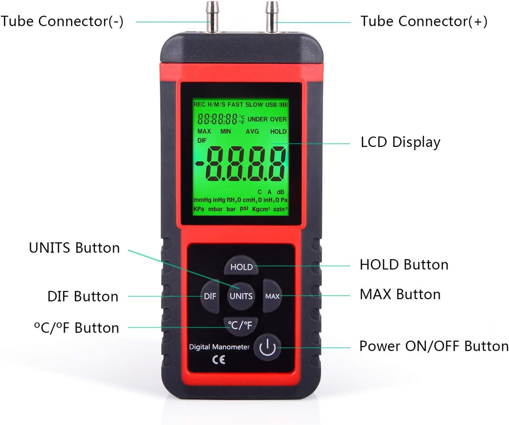 Digital Air Pressure Meter Differential Pressure Gauge Pack of 2 U327