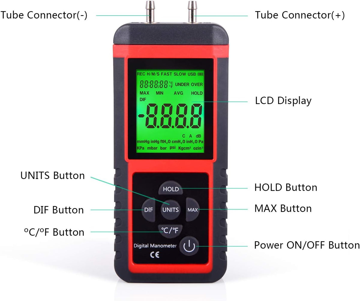 Digital Air Pressure Meter Differential Pressure Gauge Pack of 2 U327