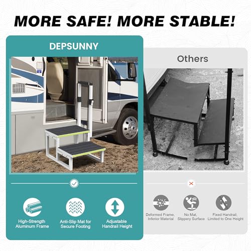 2 Step Stool with Handrail, Anti-Slip Mats, Wide Platform H7934