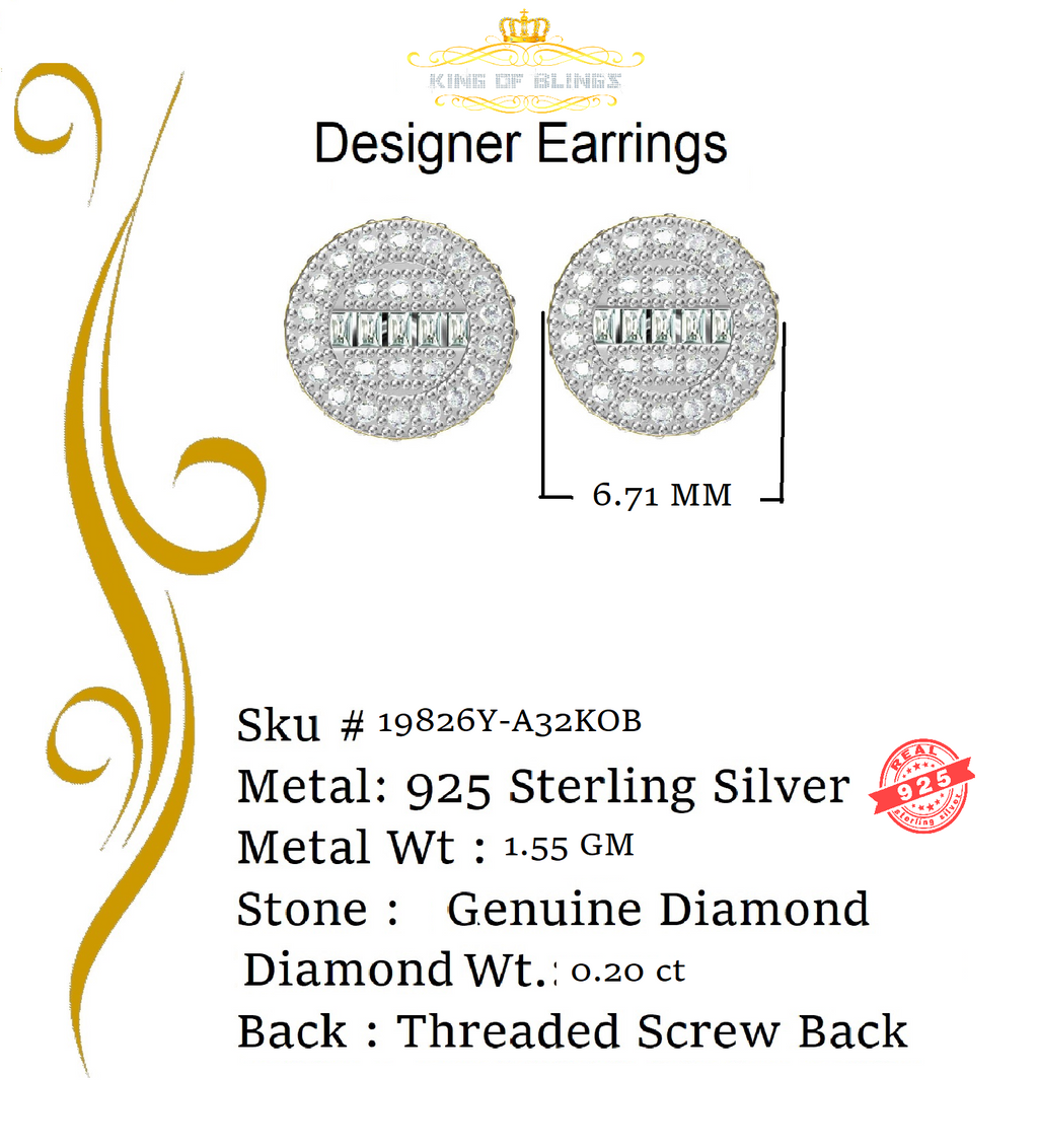 925 Yellow Silver 0.20ct Diamond Men's Round Earrings L896