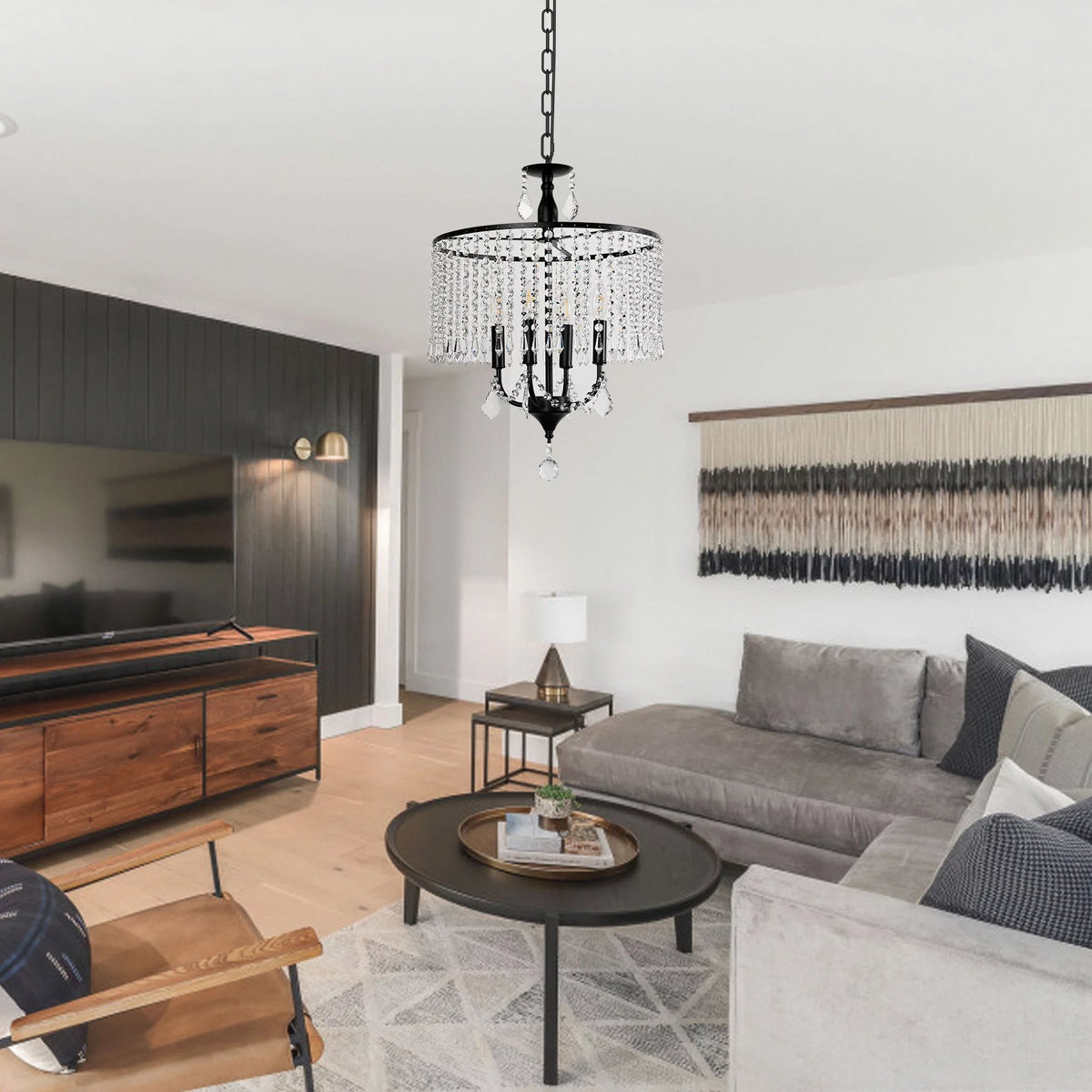 Black 3-Light Crystal Chandelier X64861