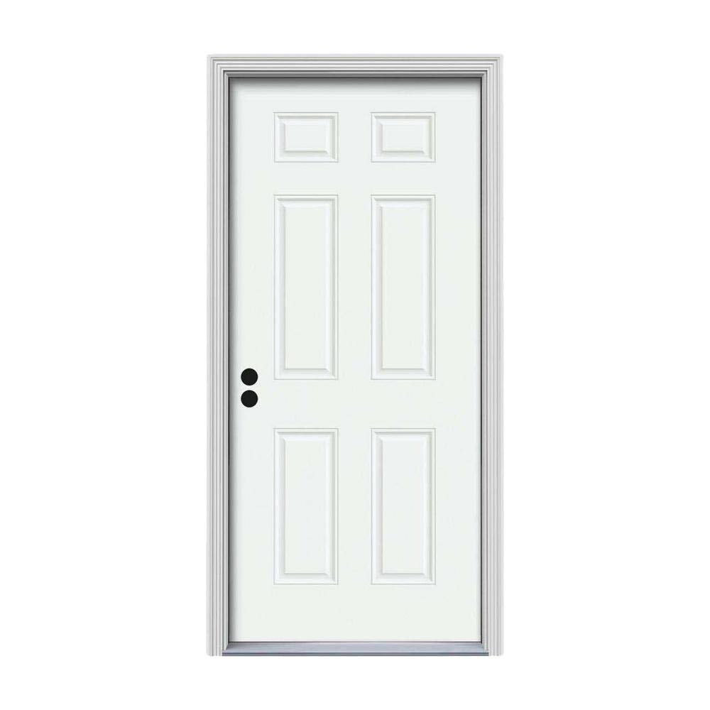 32 in. x 80 in. 6-Panel White Painted Steel Prehung Right-Hand Inswing Front Door with Brickmould Y20277