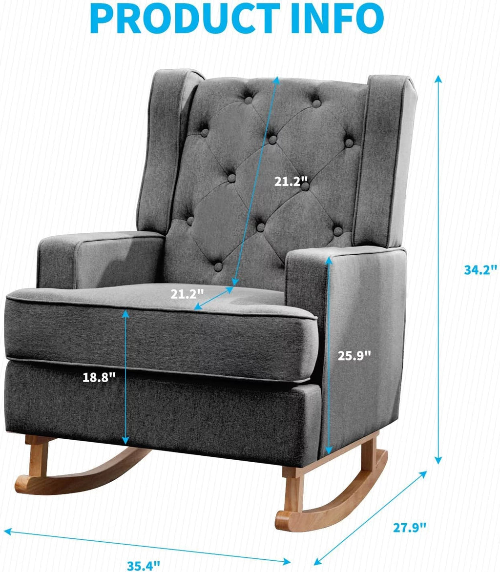 Dark Grey Upholstered Rocking Chair with Side Pocket A489151