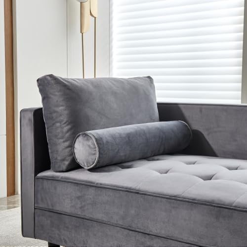 Gray Velvet Chaise Lounge Chair with Tufted Cushion M7407