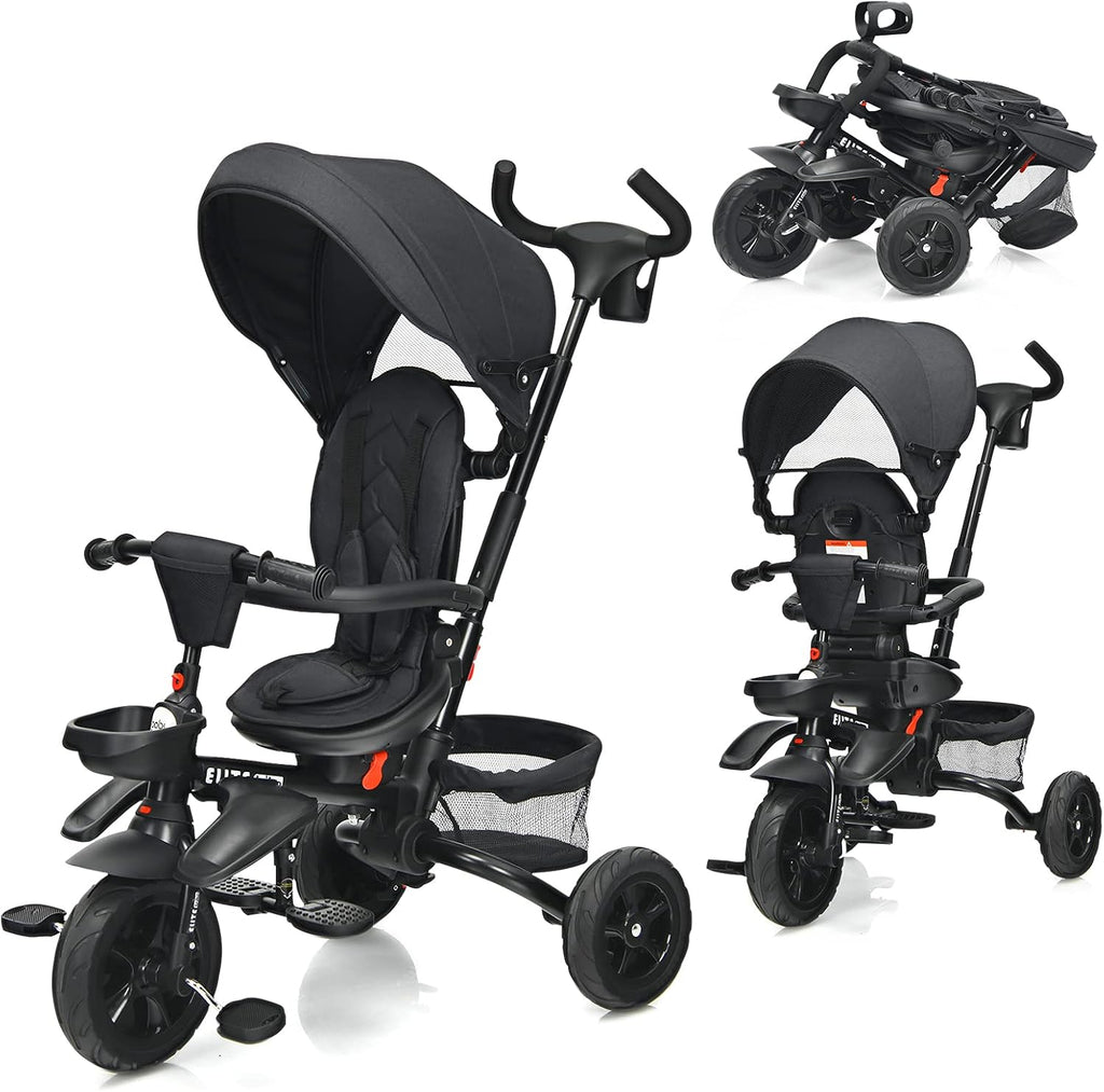 Pink 7-in-1 Kids Folding Tricycle with Canopy Q507